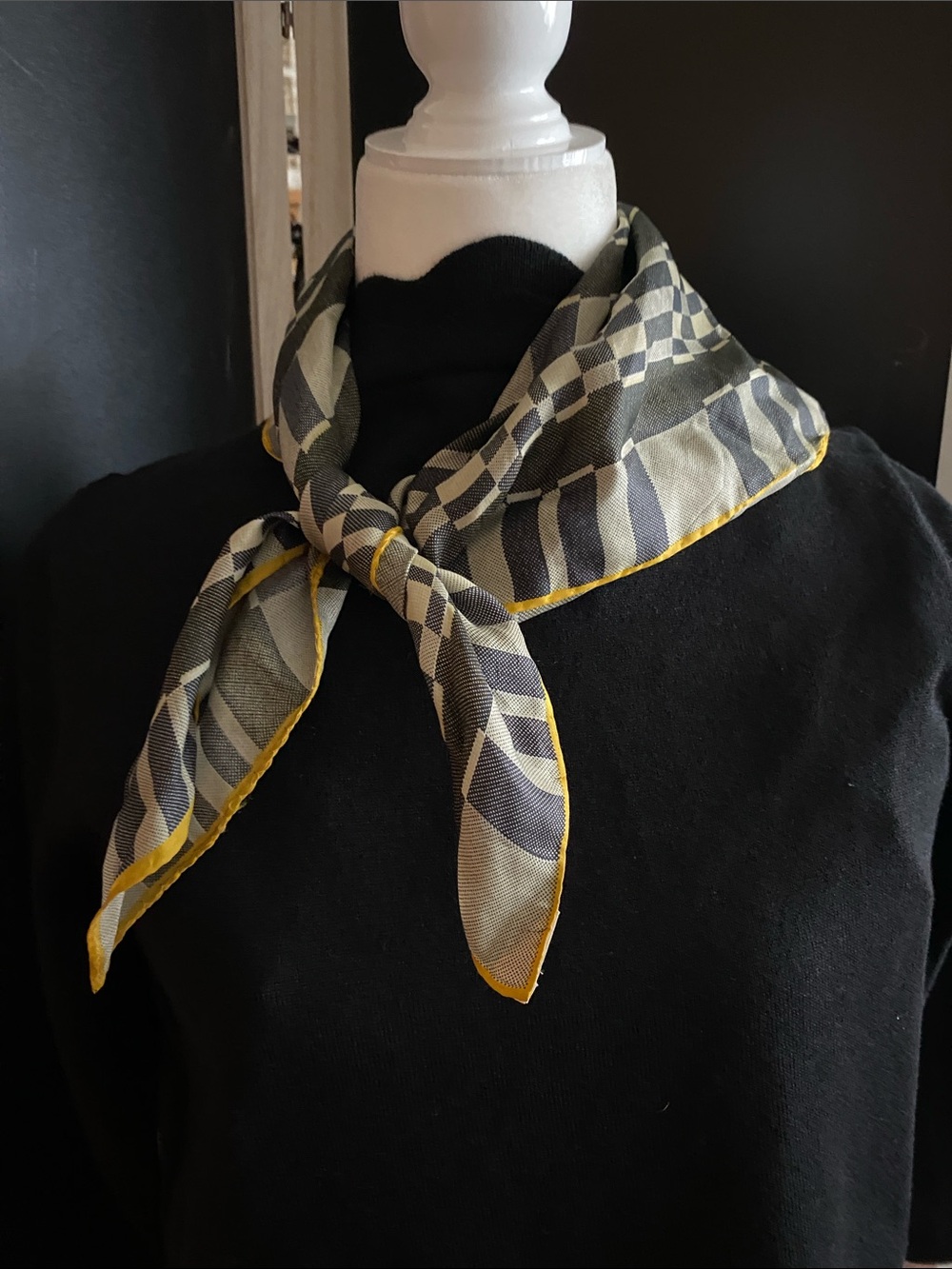 Rare Early 60’s Vera Neumann Silk Blend Geometric Print Scarf with tag